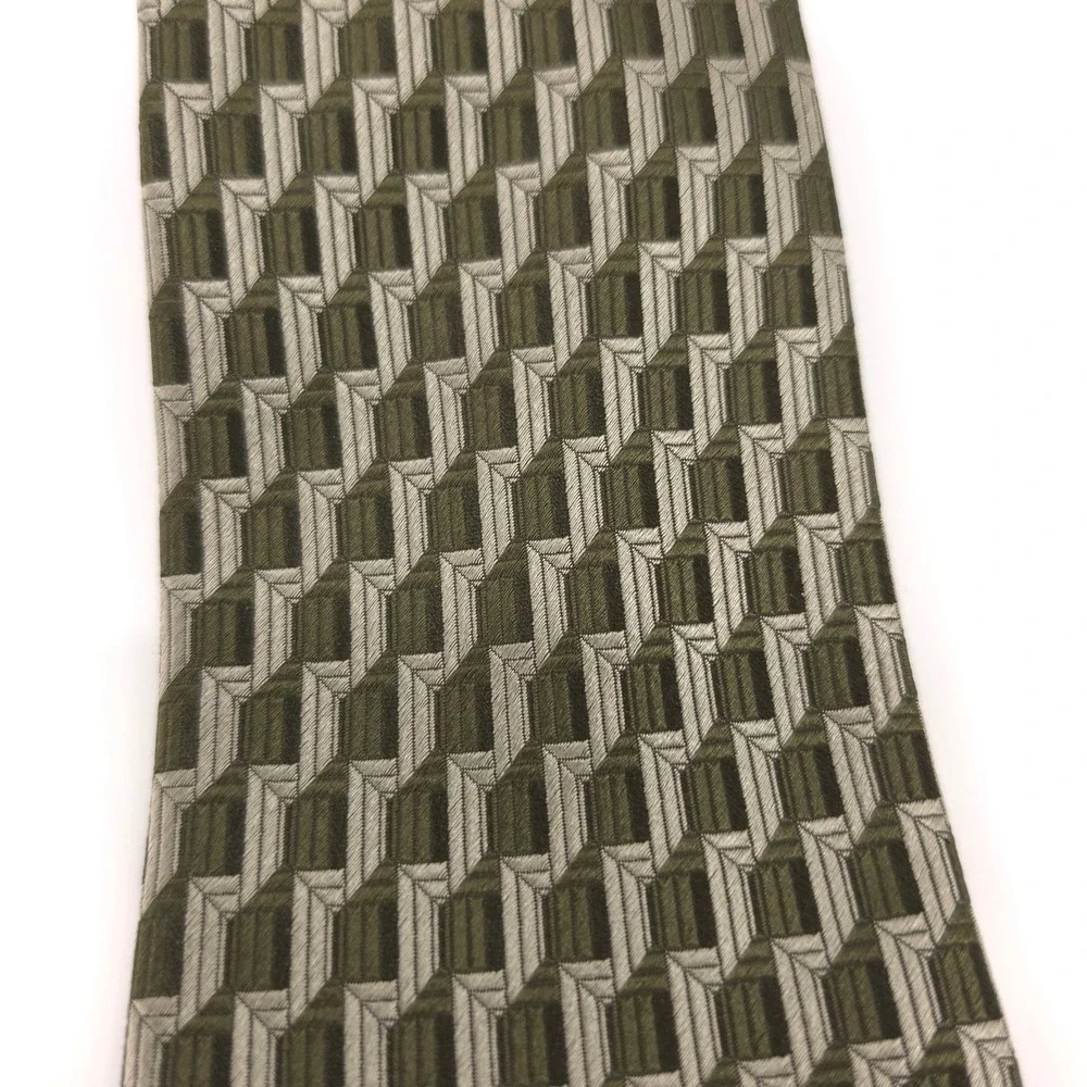 Ermenegildo Zegna Mens Tie Silk Olive Green Geometric Made in Italy KilgoreTrout
